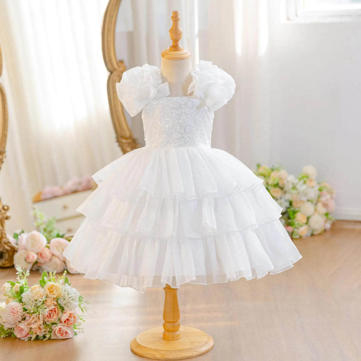 HETISO Baby Girls Summer New Version Layered Dresses Children's One Year Princess Sequined Pink Wedding Party Ball Gown 1-5Y