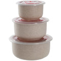 Fiambrera Bento de Paja de Trigo de 3 Piezas, Tazón de Ensalada Ecológico con Tapa, Apto para Microondas, Contenedor de Alimentos, Vajilla de Cocina