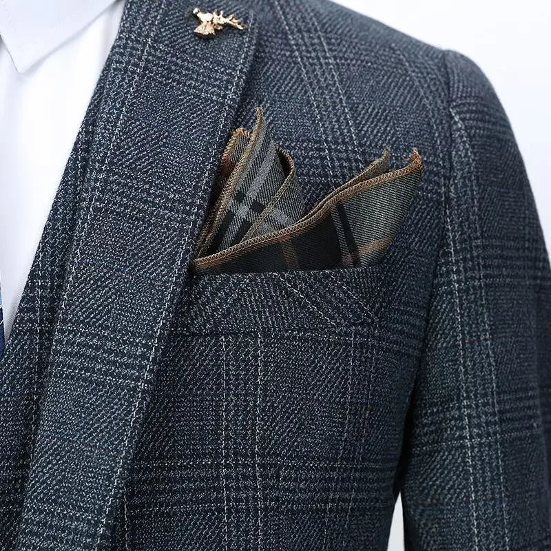 Linen Suit (Blazer+ Vest+Pants) Men'S Fashion Hosts British Style Work Business Wedding Casual Art Style Elegant Gentleman Suit