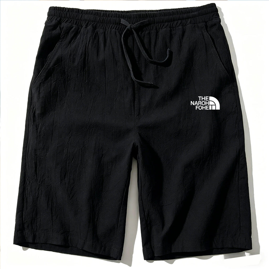 Men Cotton Linen Shorts Summer Lightweight Breathable Casual Beach Style Shorts Basic Solid Color Sweatpants Elastic Waist