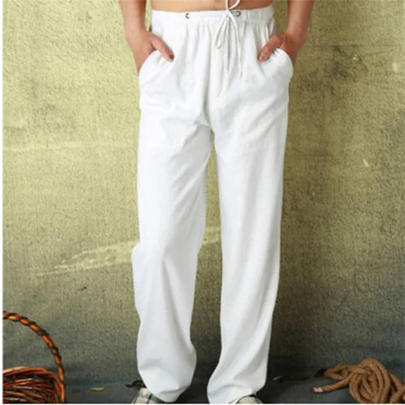Spring Linen Wide Men Pants Korean Trousers Oversize Cotton Streetwear Male New Yoga Pants Casual Men Clothing Sweatpants