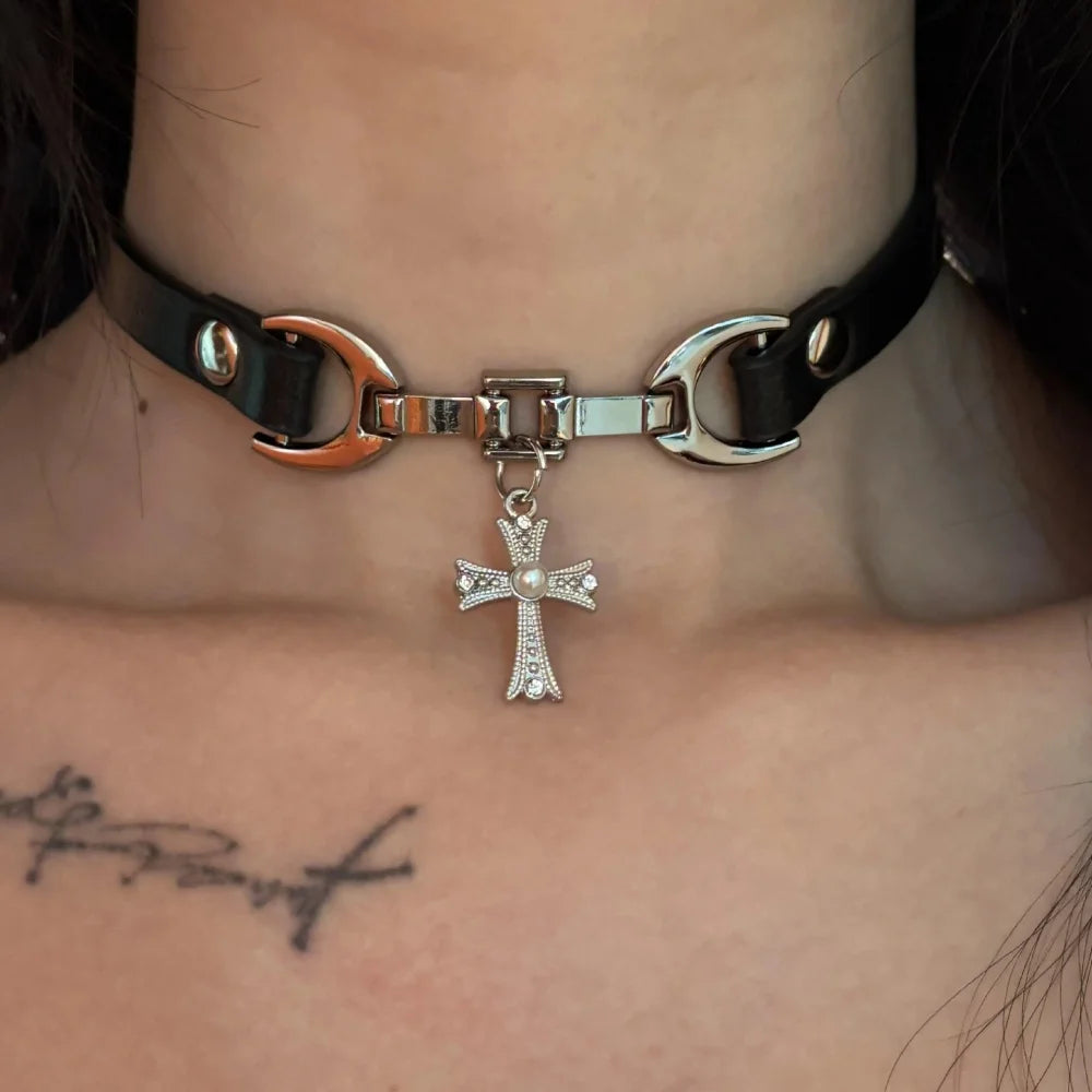 Y2K Charm Pu Leather Sexy Choker Vintage Necklaces For Women'S Spice Girls Goth Jewelry Accessories