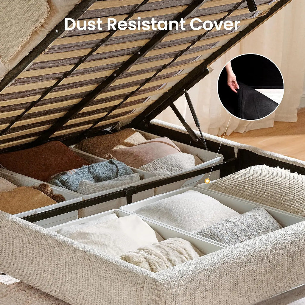 Queen Storage Bed Frame Adjustable Headboard Beige, Customized