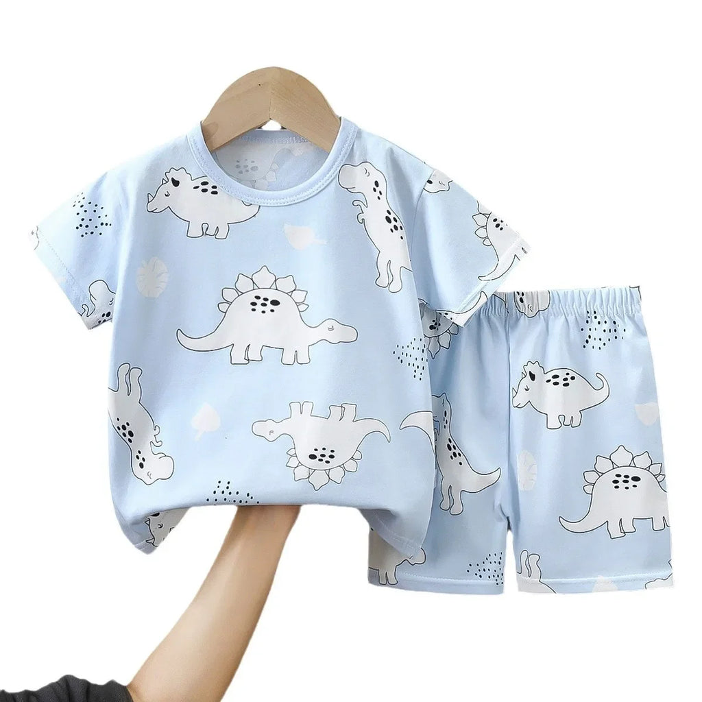 Unisex Children's Cotton Summer Outfit Set - Cartoon Animal Print