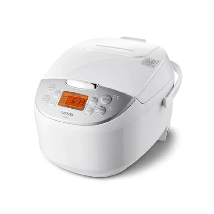 Rice Cooker 6 Cup Uncooked Japanese Rice Cooker with Fuzzy Logic Technology, Non-Stick Inner Pot, White, 7 Cooking Functions