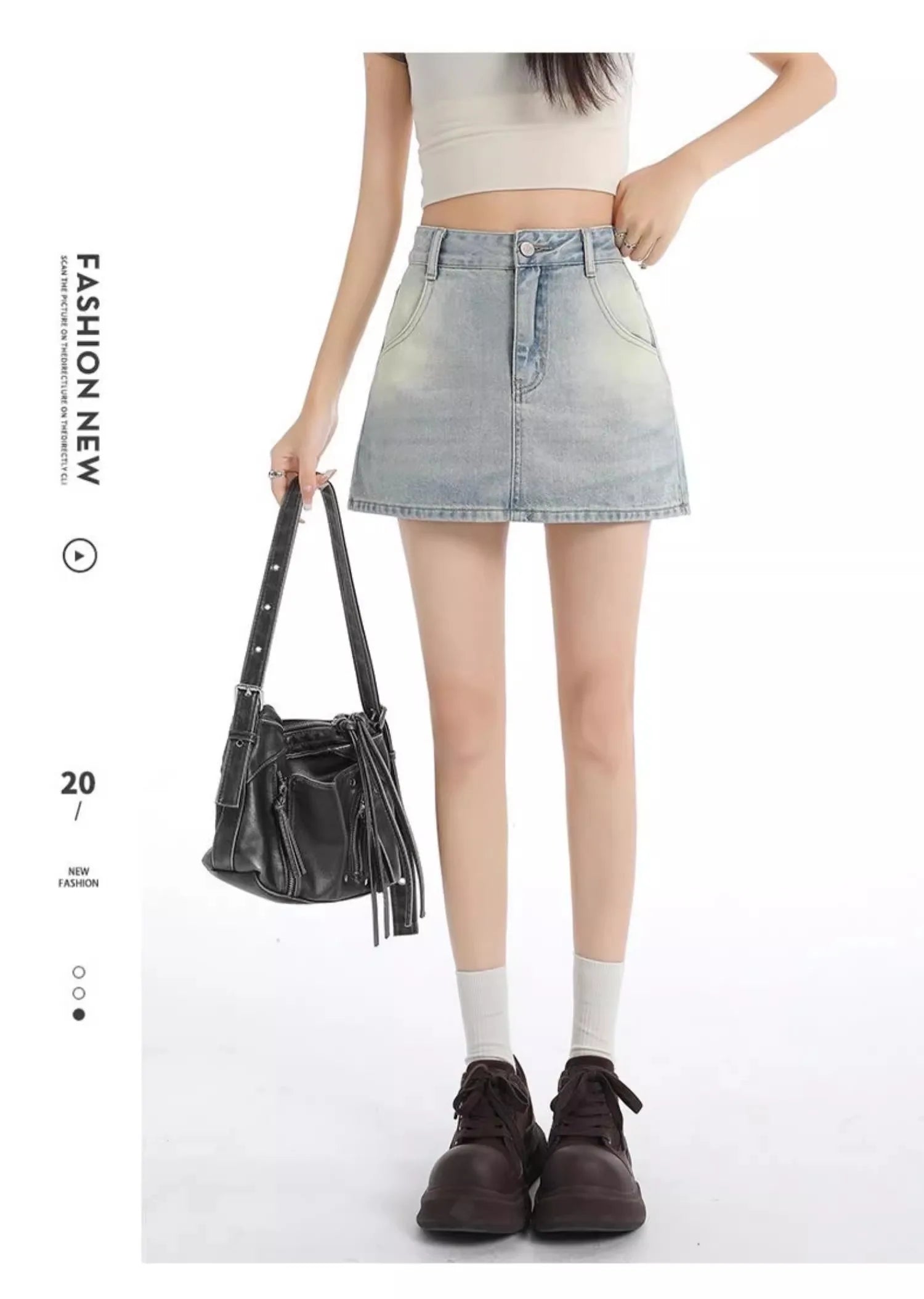 Retro American Washed Slim Fit Denim  Skirt Women Summer Hot Girl High Waist Bodycon Anti Exposure a Line Half Body Skirt