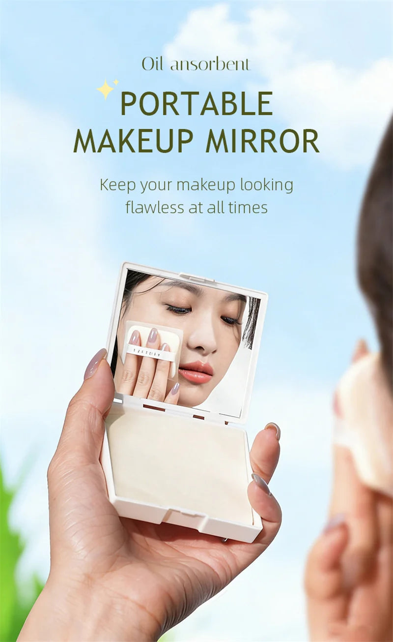 100pcs Oil Blotting Papers Facial Oil Absorbing Sheets for Makeup Portable Storage Box with Mirror Beauty Tool for Skincare