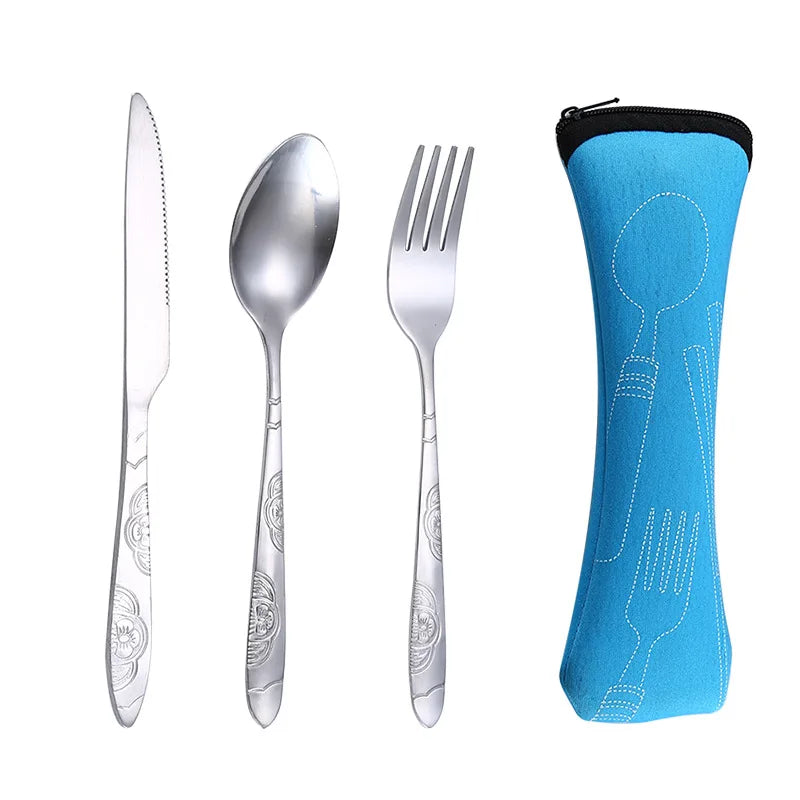 Cuchara de camping de viaje, juego de cubiertos de viaje con cremallera, estuche de almacenamiento portátil para herramientas de cena, hogar, picnic, vajilla lavable