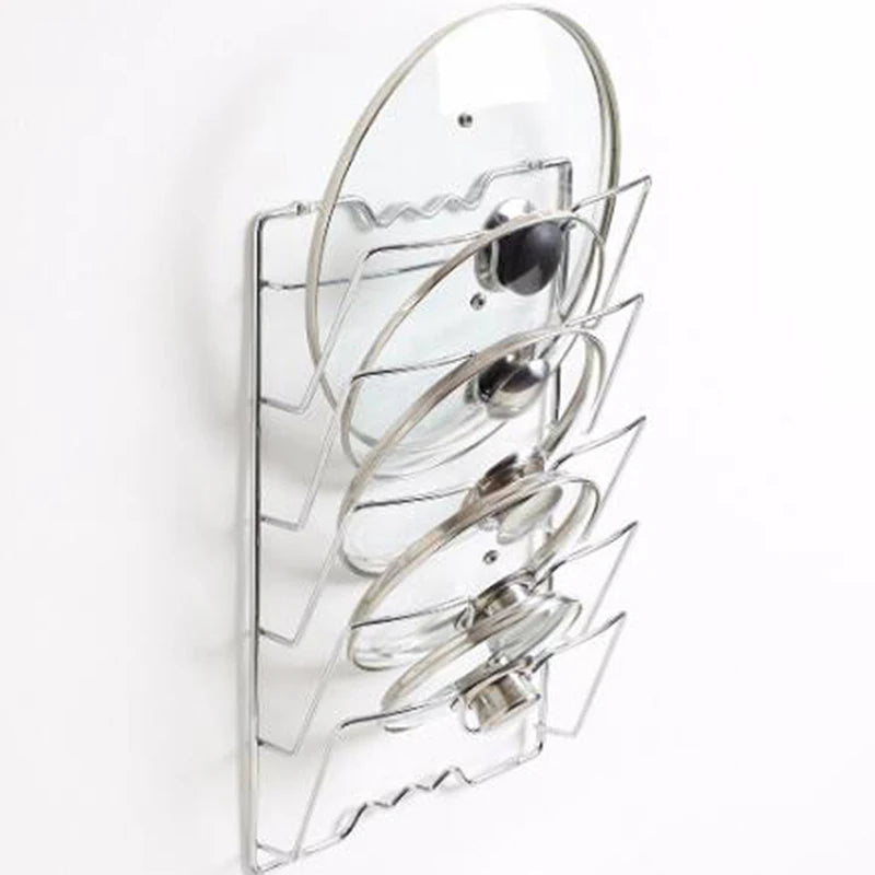 1 Ud. Accesorios de cocina Soporte de acero inoxidable para tapas de ollas Organizador de cocina Soporte para tapas de sartenes Rejilla para platos