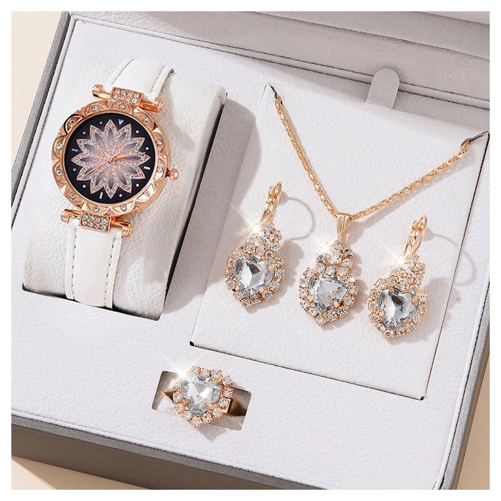 Watches Sets Gifts For Women'S Crystal Bling Wristwatch Jewelry Kit For Mom Wife Girlfriend