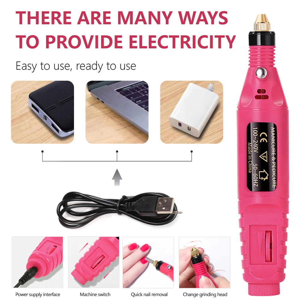 LULAA Portable Electric Nail Drill Machine Set Gel Polish Remover Dead Skin Nail Polishing Tools Kit Sander Nails Accessories