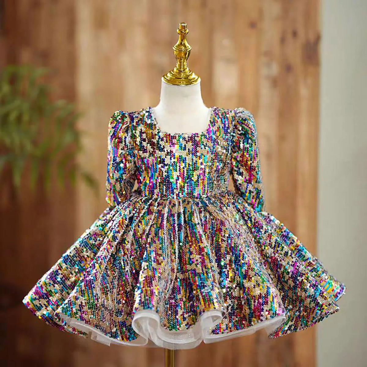 Dreamy Vow J781 Colorful Square Collar Sequined Flower Girl Dress With headdress Half Sleeve Wedding Birthday Holiday Party Gown