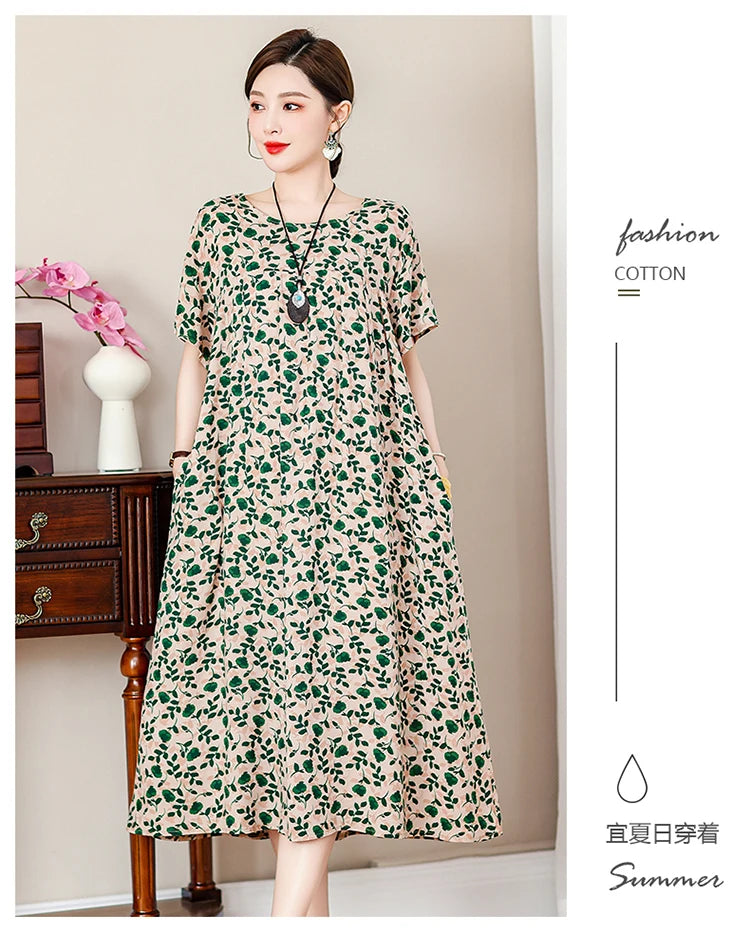 New Fashion Casual Summer Dress For Women Ladies O-Neck Print Short Sleeve Dress plus size Women Clothing