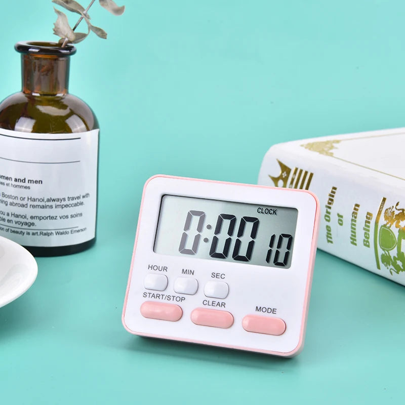 Digital Kitchen Timer with Large LCD Display, Alarm, and Stand - Black