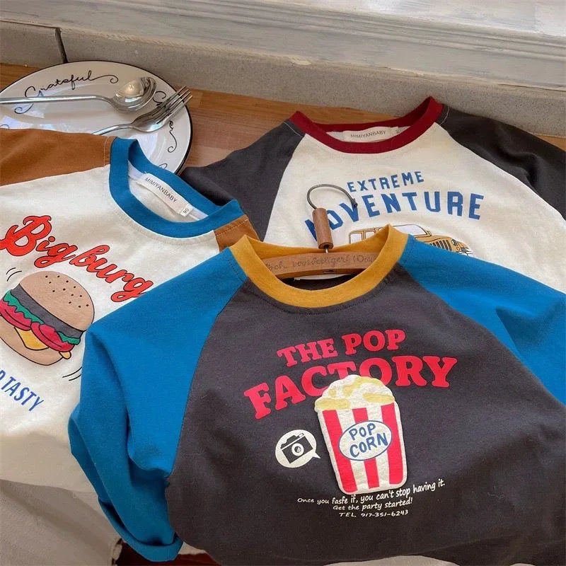 Boys Cartoon Print Cotton T-Shirt - Long Sleeve Raglan Toddler Top