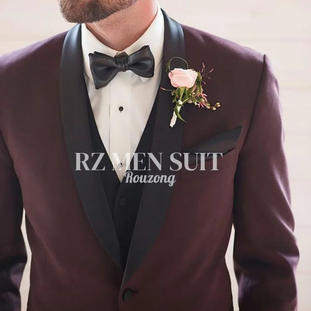 Mens 3 Piece Tuxedo Suit Slim Fit Suits for Men Two Button Wedding Prom Tuxedo Shawl Lapel Blazer Vest Pants Set costumes hommes