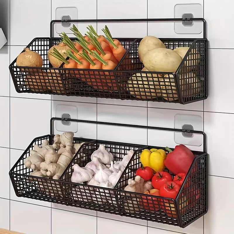 Cesta de Almacenamiento de Cocina Montada en la Pared Adecuada para el Almacenamiento Duradero de Alambre de Metal de Especias, Ajo, Cebollas y Verduras