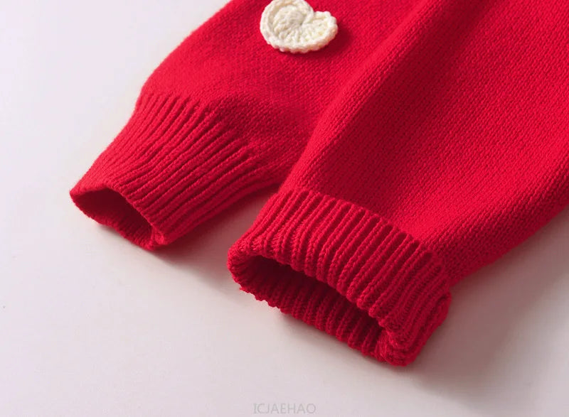 Teen Girl Clothes 2025 Children New Korean Cardigan Girls Knit Jacket Spring Autumn Outfit Style Costume Handmade Heart DIY Kids