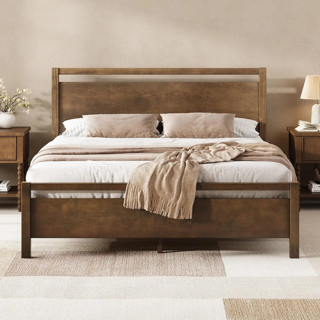 Minimalist King Solid Wood Bed Frame with Headboard for Bedroom, Customized