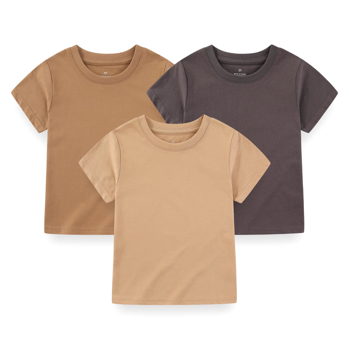 Kiddiezoom Kids' Solid Short Sleeve T-Shirts - 3-Pack Cotton Crew Neck