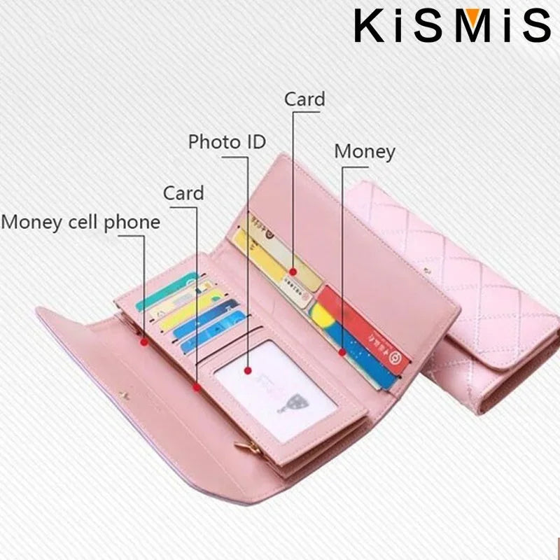 Womens Plaid PU Leather Wallet Long Wallet with Phone Bag Coin Pocket Card Holder Slim Purse