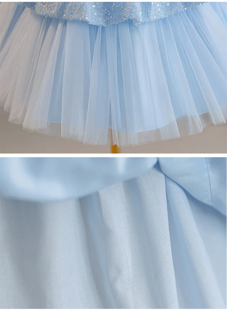 HETISO Princess Dress for Girls Sequins Birthday Layered Style Flower Spring Summer Ball Gown Children's Party Evening Dress