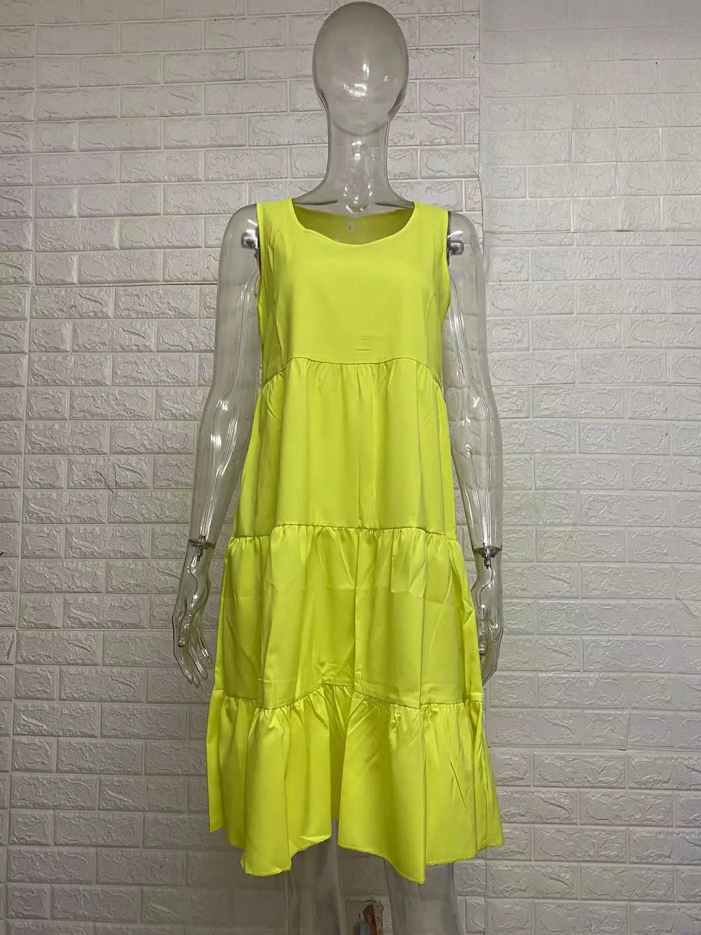 Women Summer Dress Bohemian Sleeveless Round Neck Splicing Big Swing Beach Woman Knee Length Dresses Vestidos JQMY8806