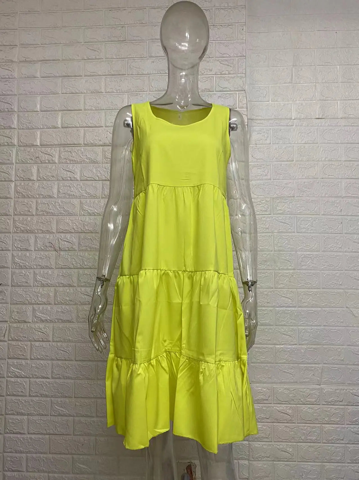 Women Summer Dress Bohemian Sleeveless Round Neck Splicing Big Swing Beach Woman Knee Length Dresses Vestidos JQMY8806
