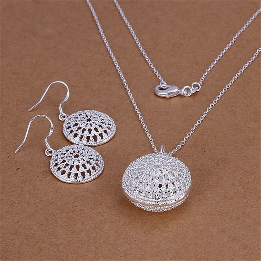 Charms Wedding 925 Sterling Silver Jewelry Fashion Pretty Pendant Necklace Earring Women'S Set Top Quality Stamped