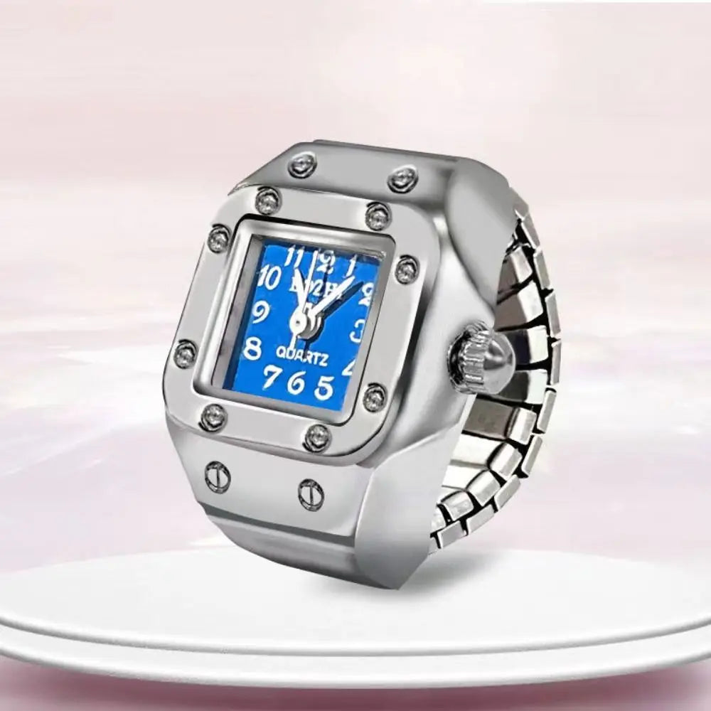 Finger Ring Watch For Couples Vintage Punk Heart Shape Quartz Clock With Adjustable Elastic Strap