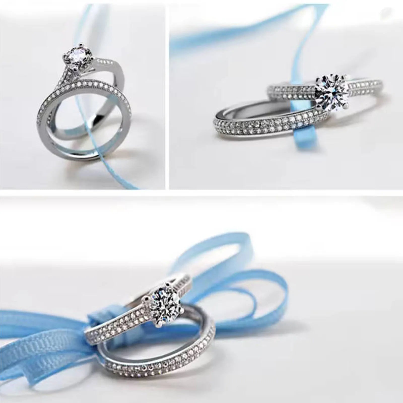 1 Pair Vintage Halo 925 Sterling Silver Wedding Ring Set For Women'S Lady Anniversary Jewelry Bulk Sell