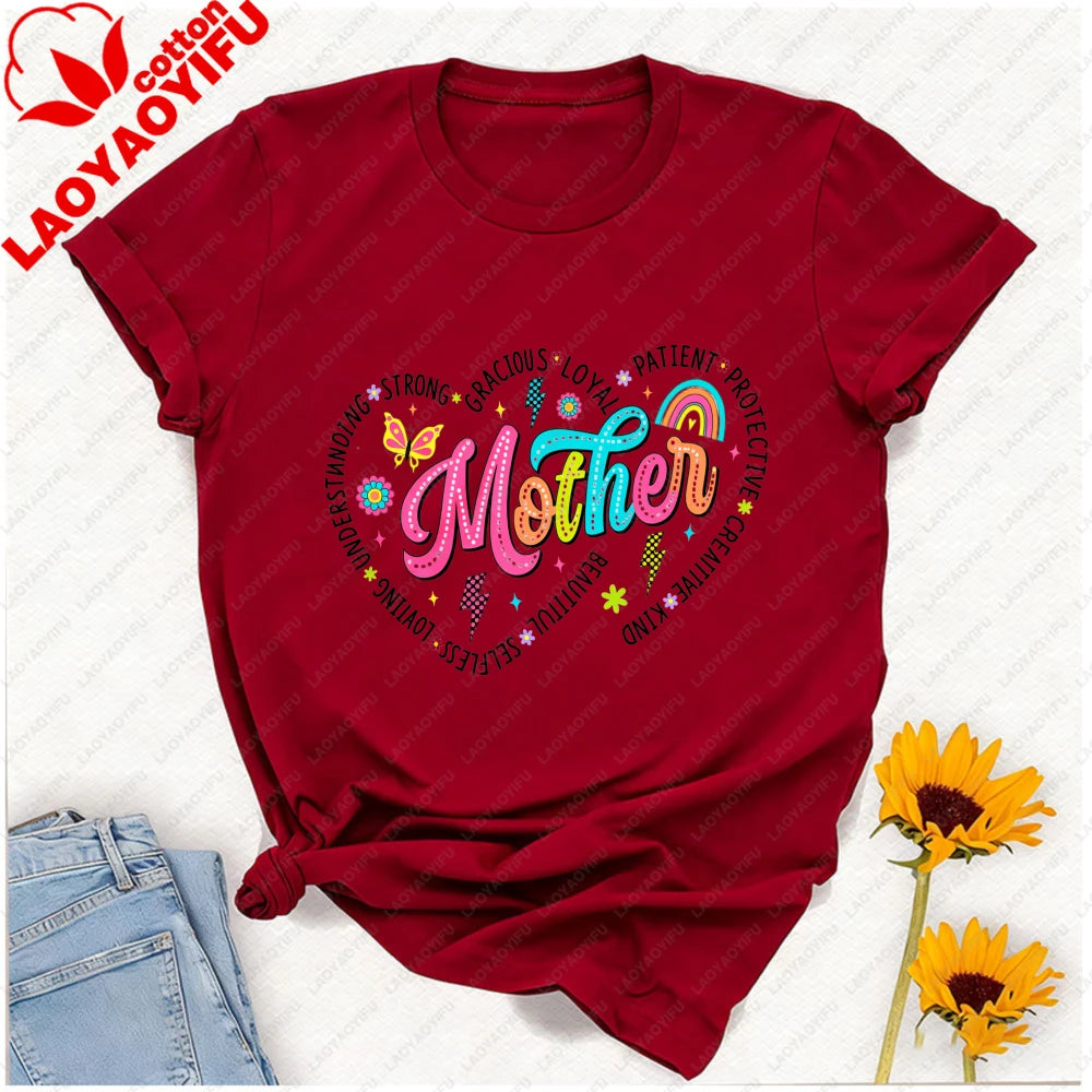 Heartfelt Mother Appreciation Word Strong Beautiful Wise Kind Best Mom Designed Colorful Retro with Strong Gracious Traits Tee