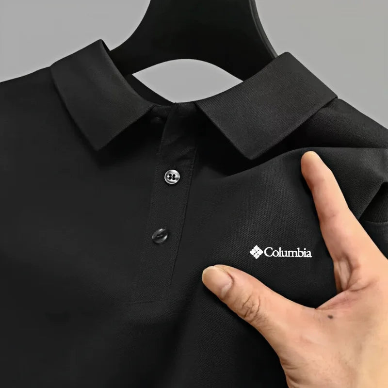 Men's Embroidered Polo Shirt - Short Sleeve Casual Solid Color Top