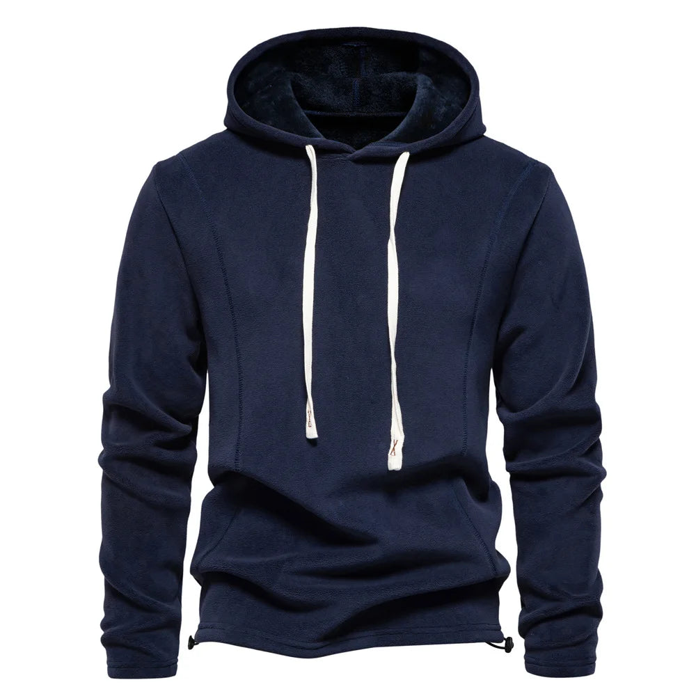 Men's Fleece Lined Hoodie Zip up Long Sleeve Stand Collar Versatile Winter Sweatshirt Business Casual Comfortable Polyester