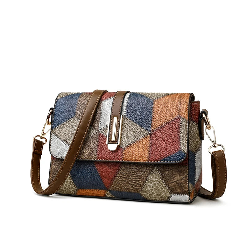 Flap Sling Shoulder Bags for Women Vintage Splicing Crossbody Messenger Bag Purse Female PU Leather Handbag Pocket