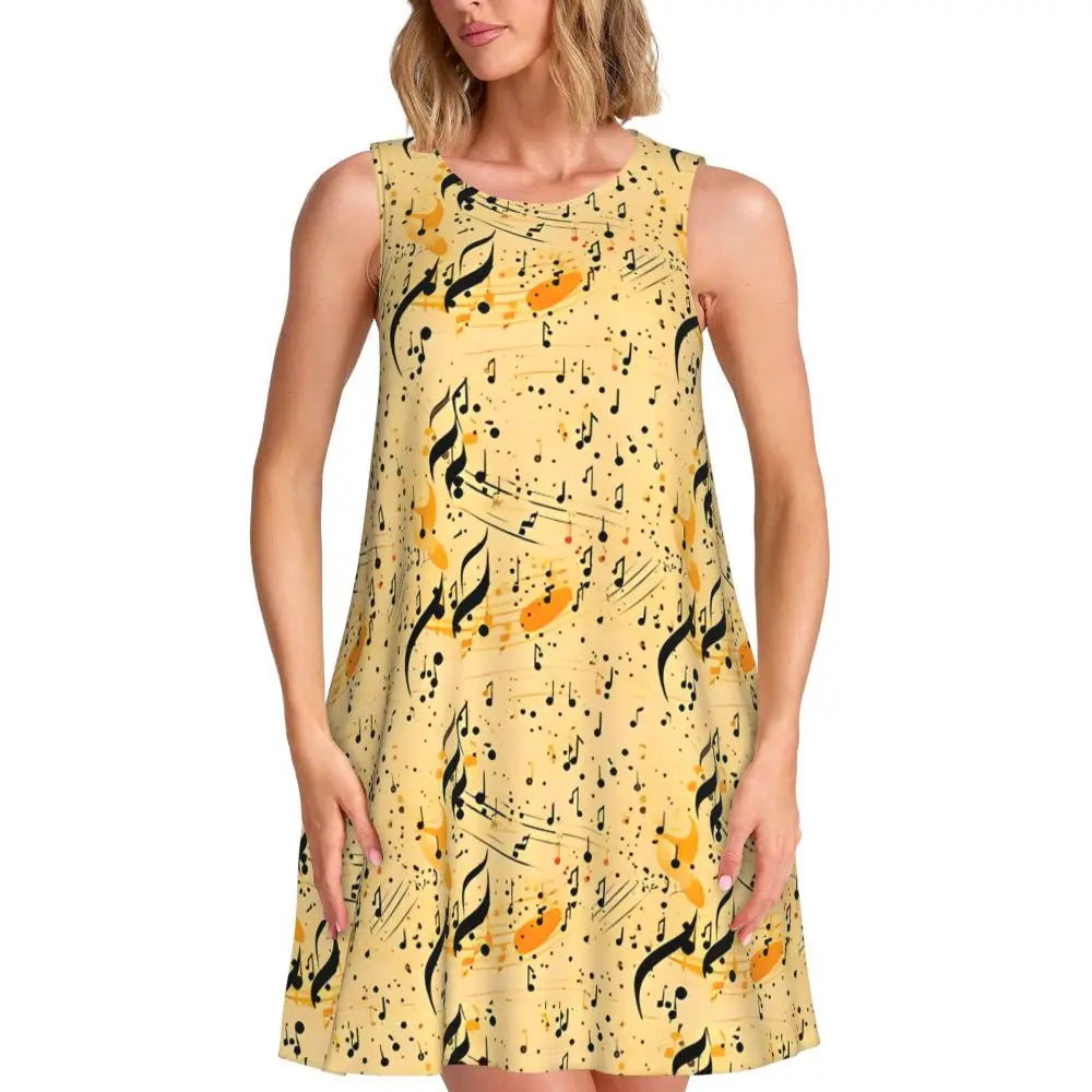 Music Note Colour Style Dress Boho Dresses Spring Aesthetic Oversized Tank Dress New Arrival Female Printed Vestido