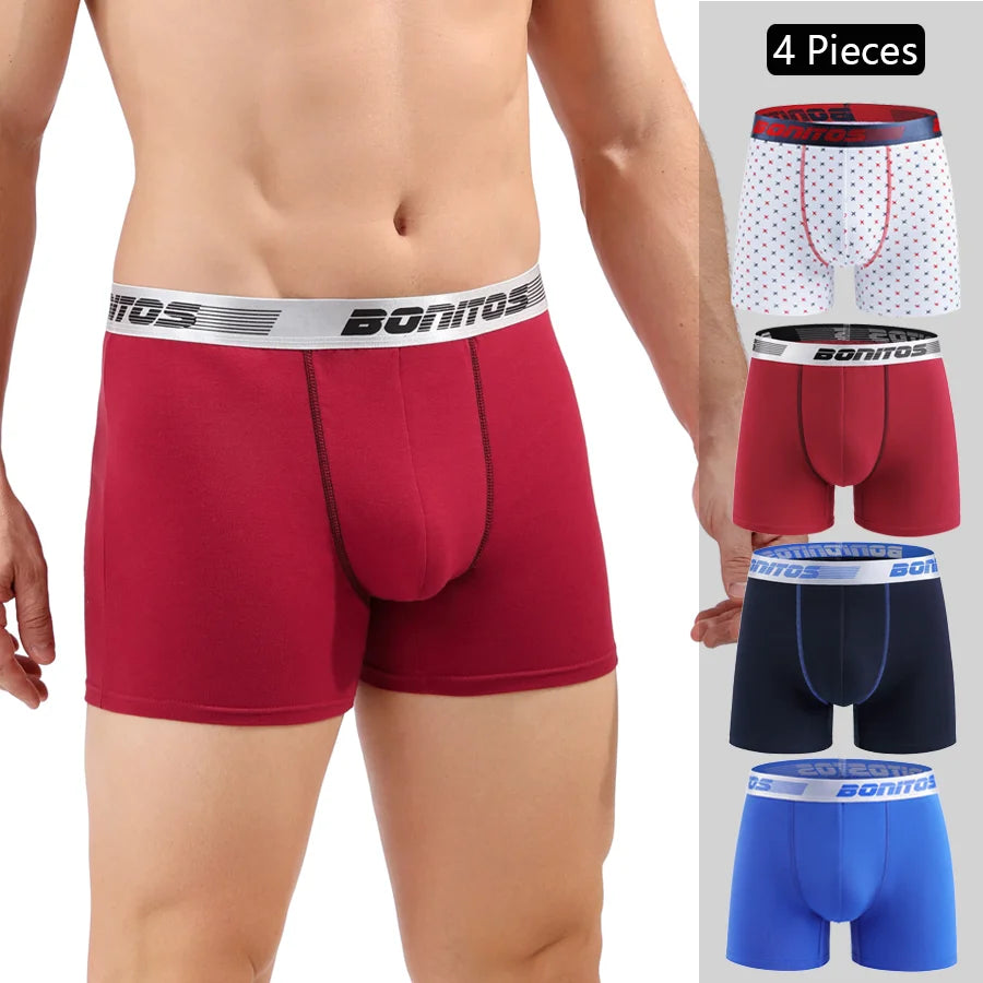Men's Cotton Boxer Shorts 4-Pack – Soft Breathable Everyday Comfort Underwear