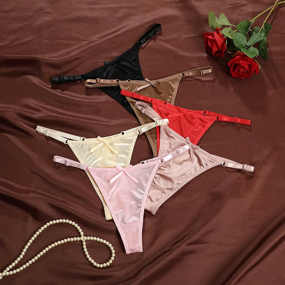 Sexy Satin Adjustable Girls G-Strings Pants Comfort Low Rise Bow Briefs Underwear Seamless Thong for Women Женские Трусы