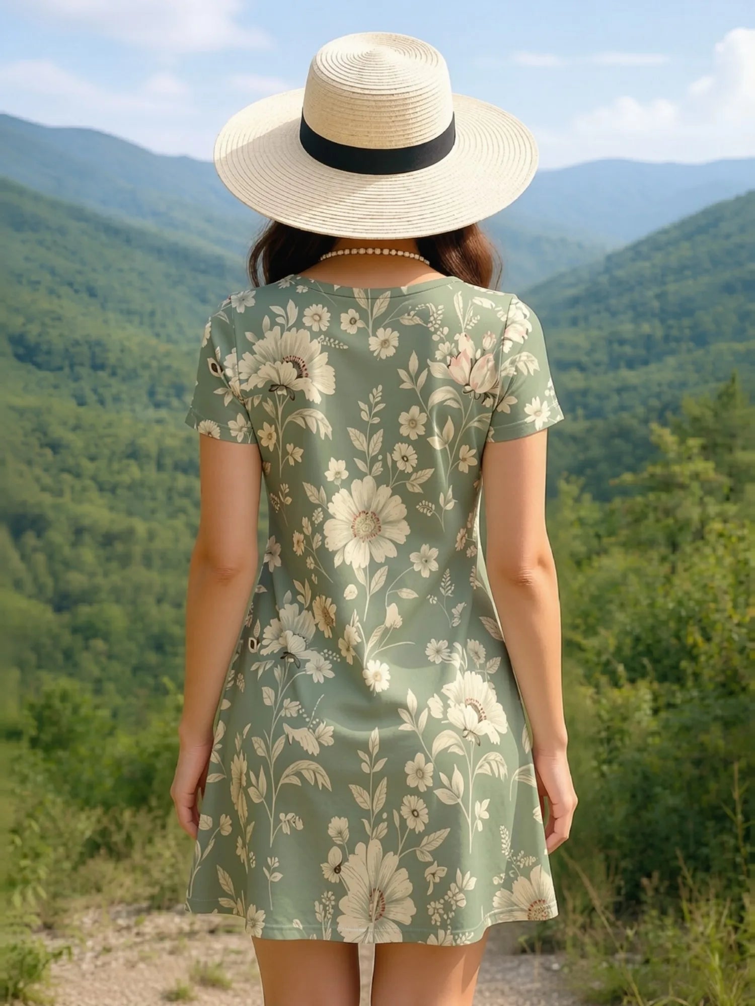 Womens Floral Print V Neck Short Sleeve A Line Dress Relaxed Fit Summer Mini Dress for Weekend Trips Vacation Travel and Parties