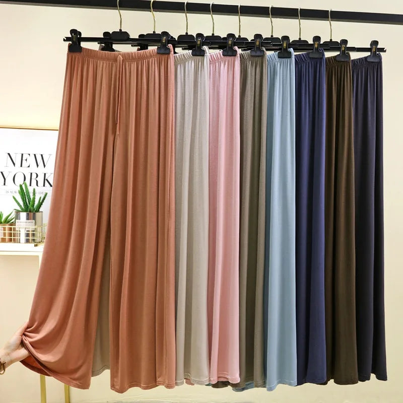 Plus size L to 6XL U-Neck Women's wide leg pants high waist Loose Long pant solid color Casual drapped trousers all match