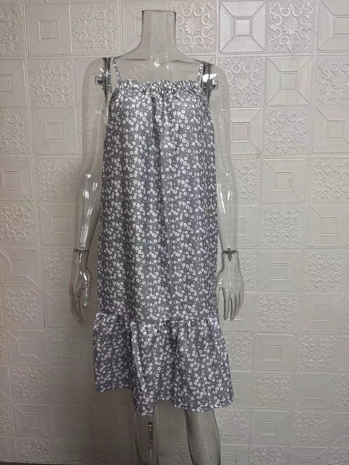 Summer 2026 New Wish Countryside Style Maxi Dress with Strapless Vest Floral Print Loose Waist Polyester Material Girls Skirt