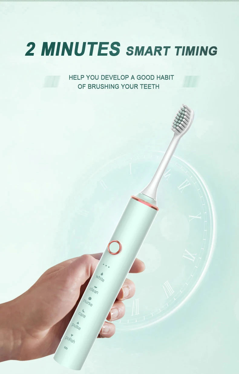 USB Fast Charging Sonic Electric Toothbrush with Smart Timer Rechargeable Adult Toothbrush Set Includes Replacement Heads