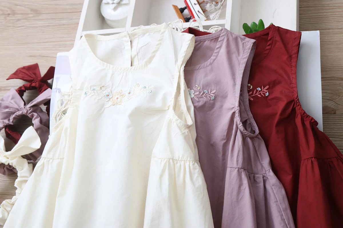Embroidery Little Flower dresses for Girls clothes Summer Cotton Vest Dress Children's 2026 New