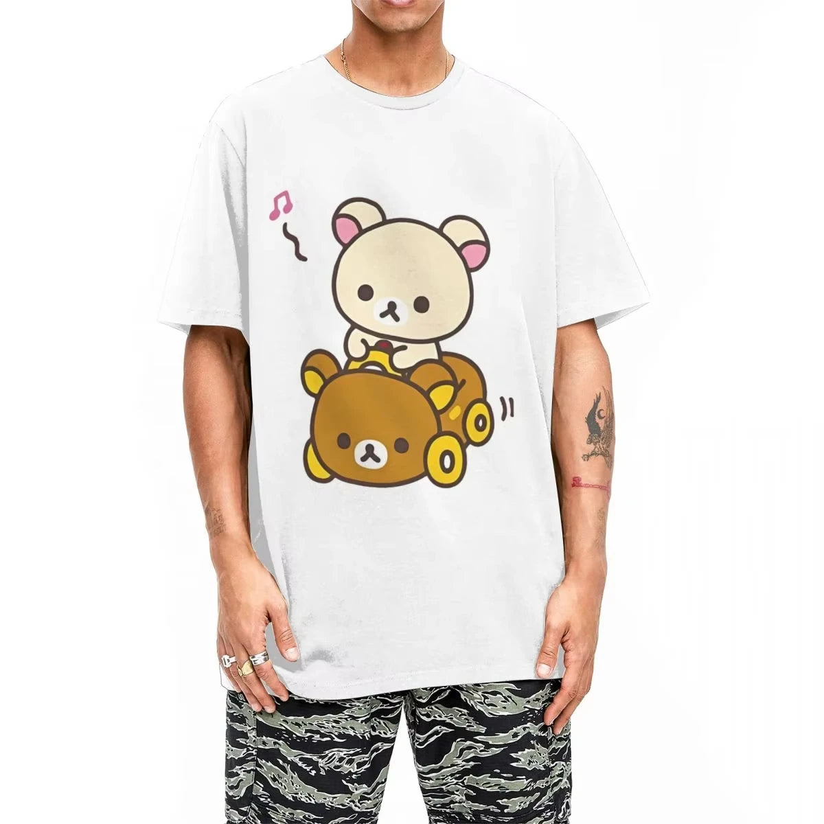 2026 NEW Car Drive Rilakkuma T-Shirt for Men Women Hipster Cotton Tee Shirt O Neck Short Sleeve T Shirt Plus Size Clothing