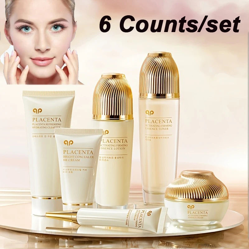 6 PCS Sheep Placenta Skincare Gift Set - Active Firming Hydrating Anti-Aging Facial Care,Toner,Essence Cream for Mothers & Gifts