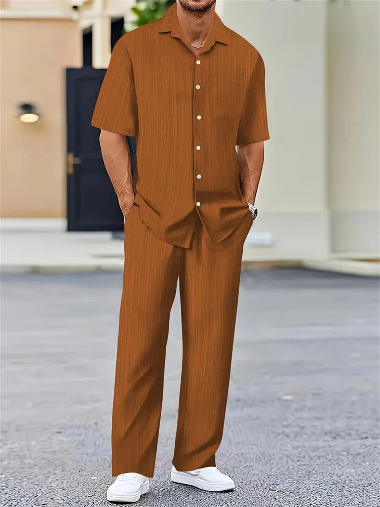Mens Geometric Color Block Short Sleeve Two Piece Set For Autumn Casual Comfort And Fashion