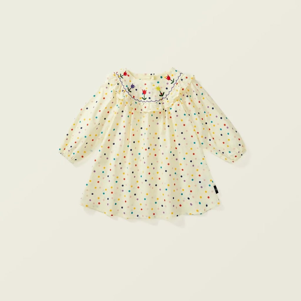 Children Girl Vintage Dress Spring Autumn Lace Turn Down Collar 2-8Y Princess Dress Fragment Flower Long Sleeve Baby Girls Dress