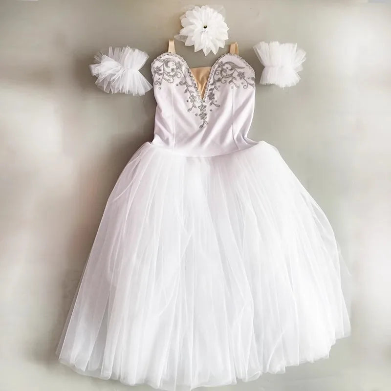 Professional Tutu Long Romantic Tutu Flower Suspender Ballet Swan Lake Ballet Ladies Children Girl Fairy Ballet Costume Women