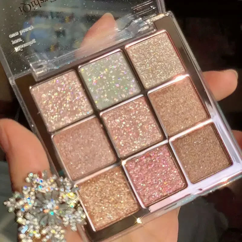 9-Color Glitter Eyeshadow Palette - Long-Lasting Rose and Pink Shades, Metallic Finish, Matte and Shimmer Effects, High Color Payoff, Long-Lasting, Easy to Blend, Pink Gold Brown