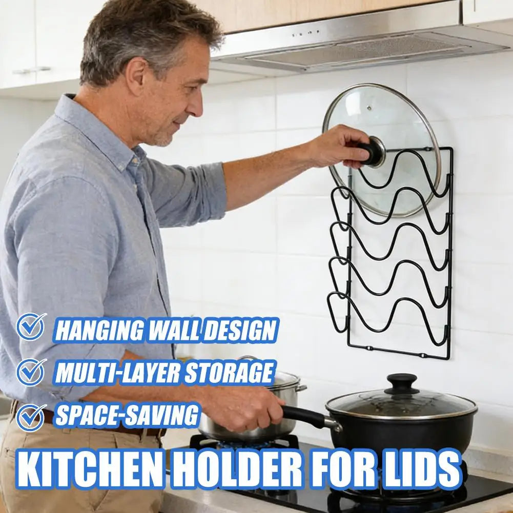 Estante Organizador de Cocina Colgante de Pared para Tapas de Olla, Estante Metálico de Cinco Niveles para Tapas de Olla, Antioxidante, Multifuncional, Estante de Almacenamiento de Tapas de Olla